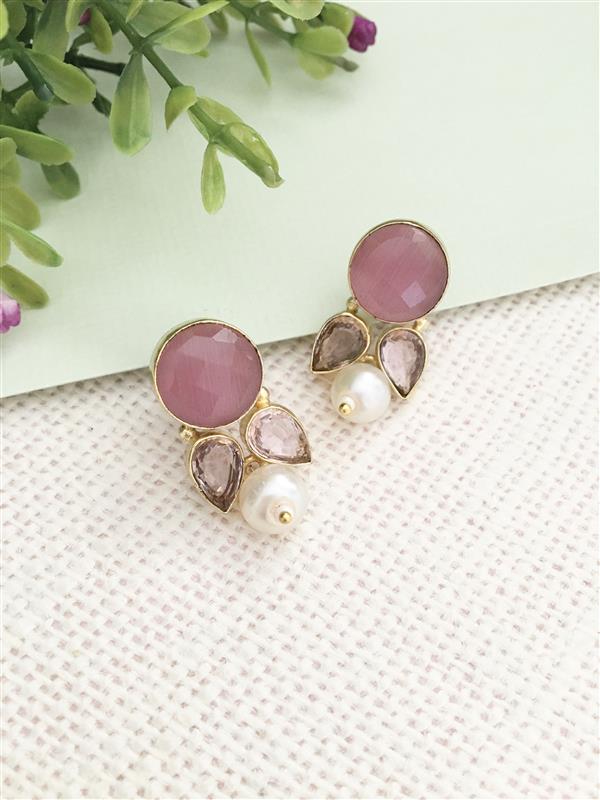 Faceted Stone & Pearl Drop Earrings