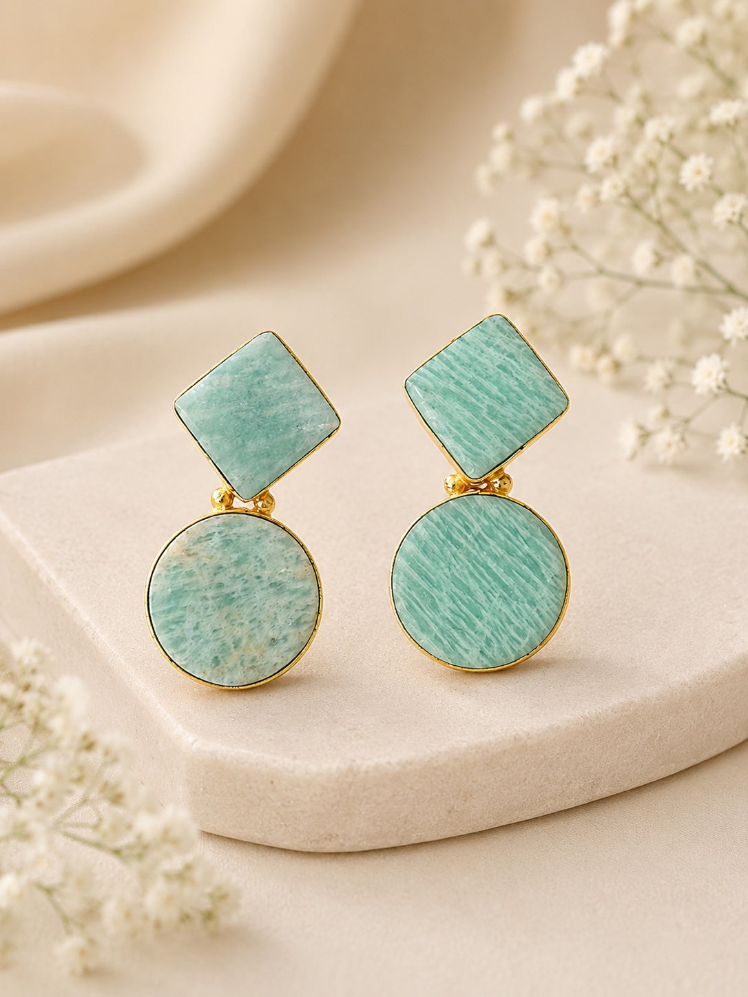 Amazonite Geo Drop Earrings | BlissByTakshvi