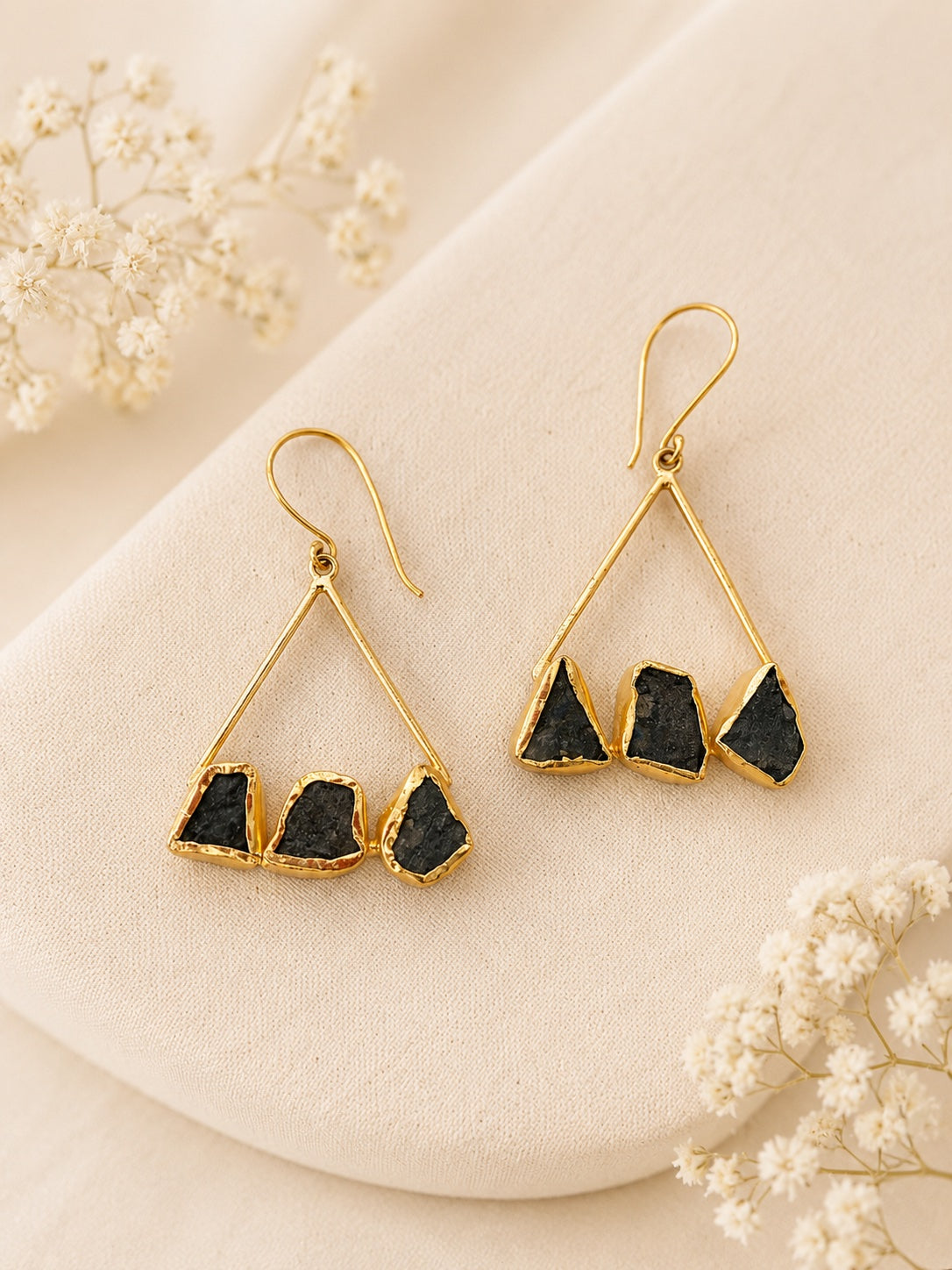 Noir Stone Triangle Drop Earrings | BlissByTakshvi