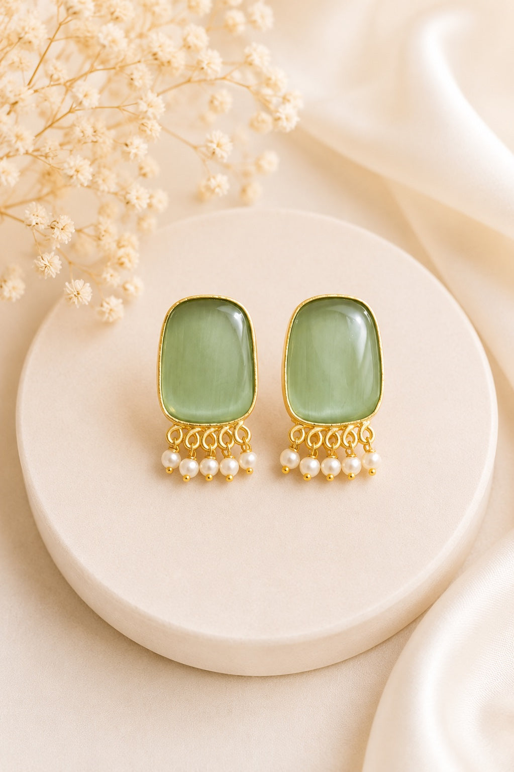 Iris Sage Drop Stud Earrings