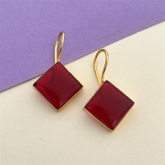 Sq Shape Stone Hook Earrings
