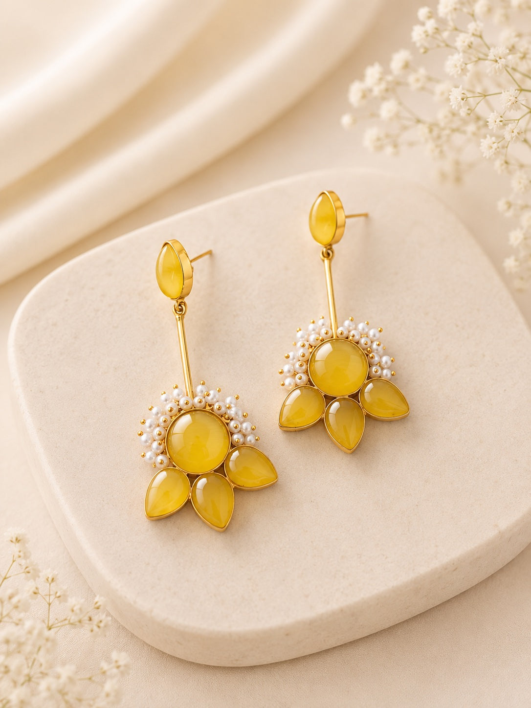 Sunblossom Yellow Stone Floral Earrings | BlissByTakshvi