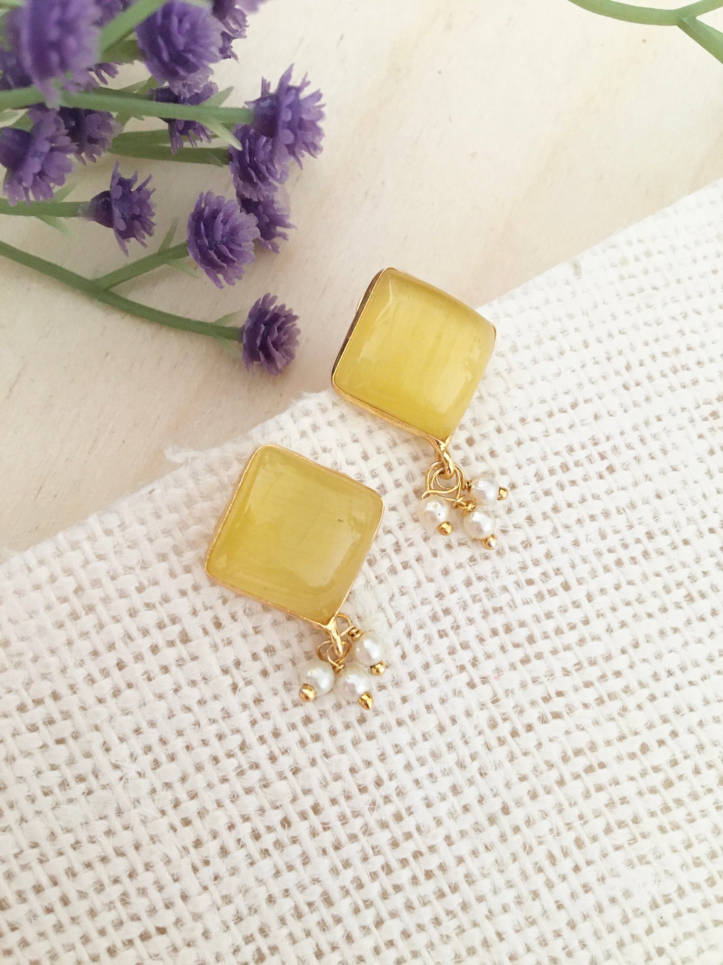 Amber Square Stud Earrings