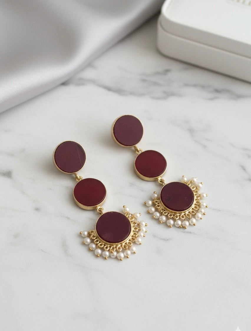 Bold Maroon Cascading Earrings