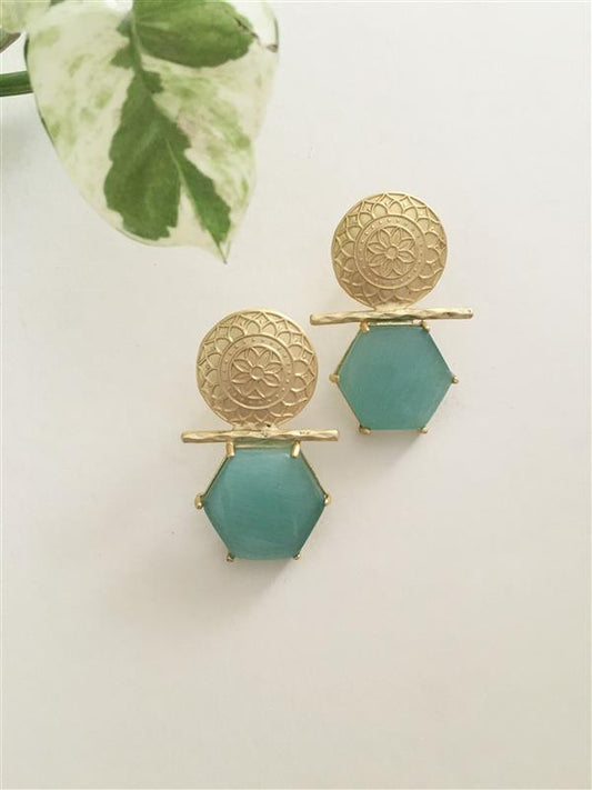 Hexagon Stone Stud Earring