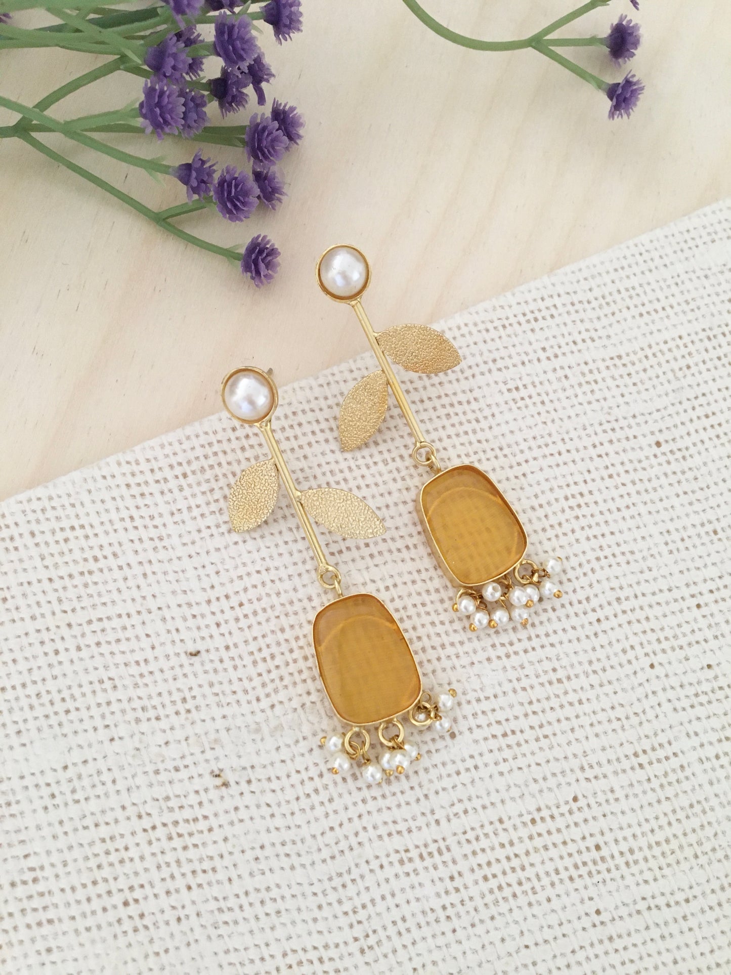 Amber Drop Pearl Earrings