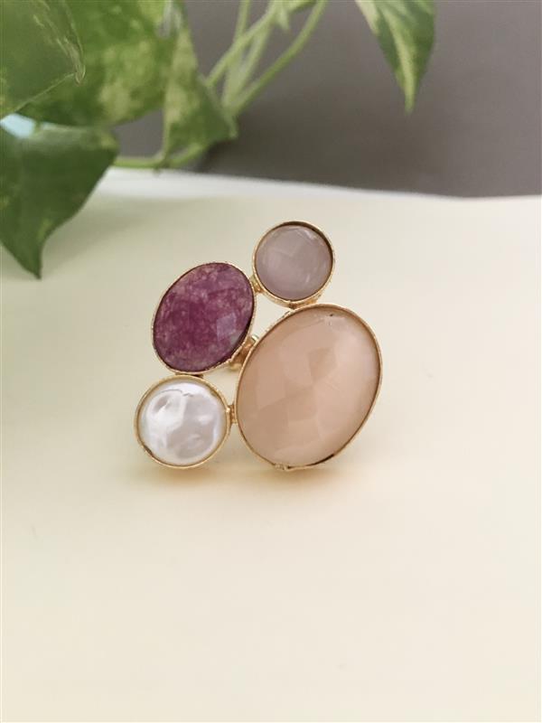 Multicoloured Cut Stone and Pearl Finger Ring