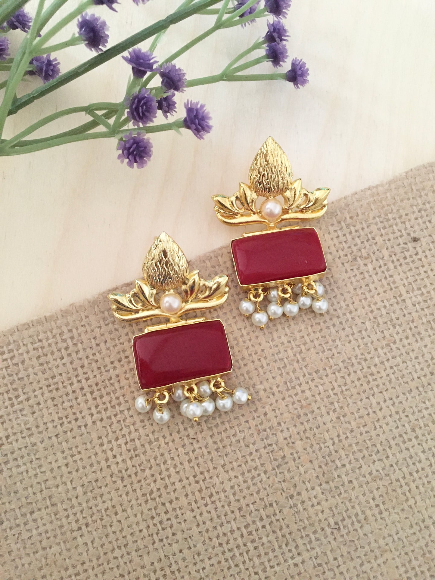 Majestic Red Stone Festive Earrings