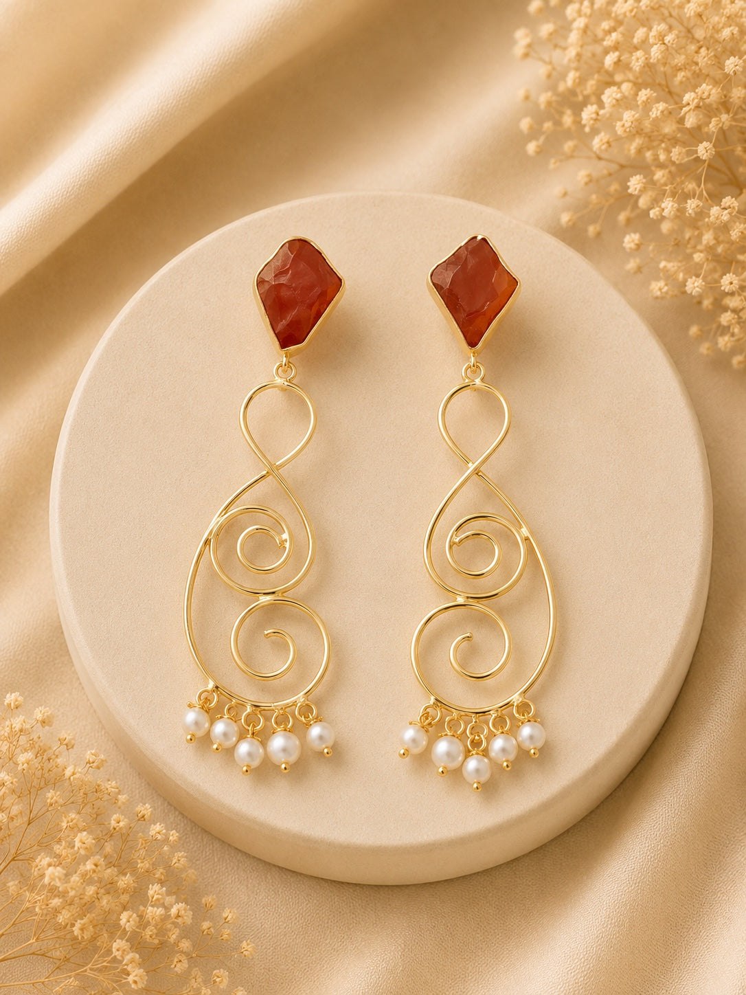 Celeste Spiral Pearl Drop Earrings