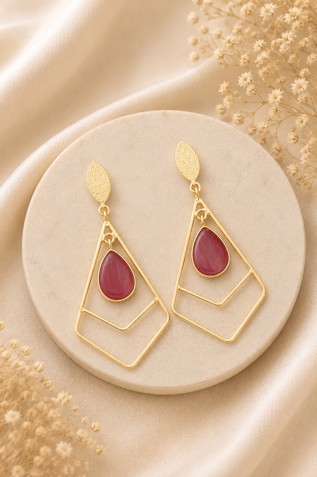 Mauve Geometric Drop Earrings