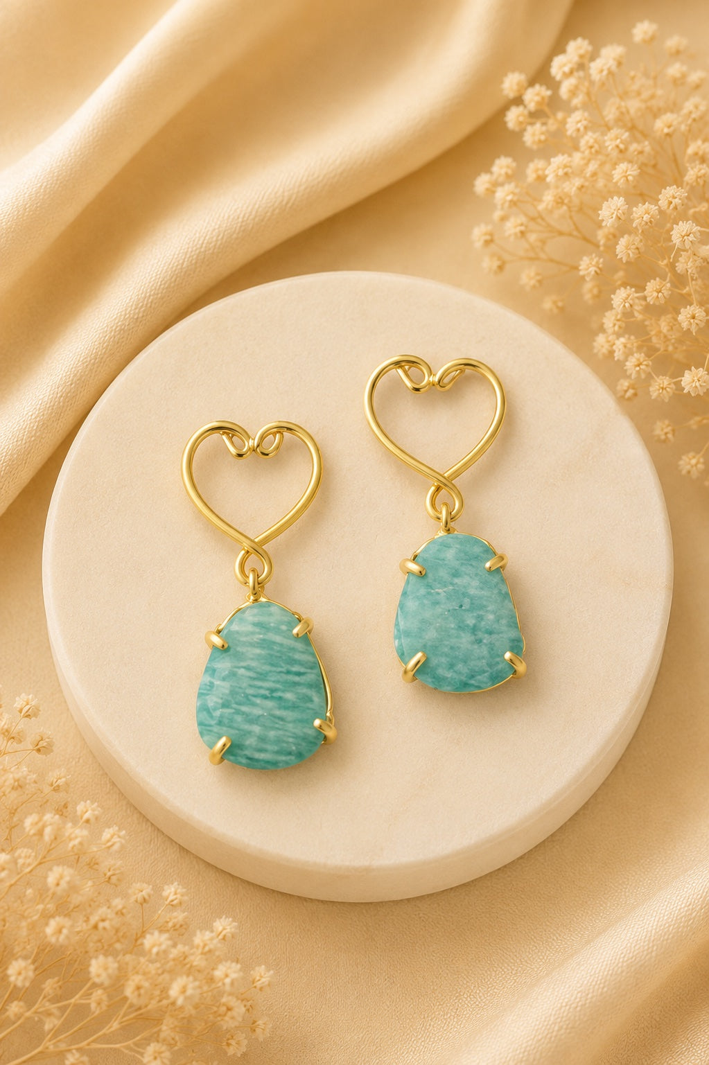 Amazonite Heart Drop Earrings