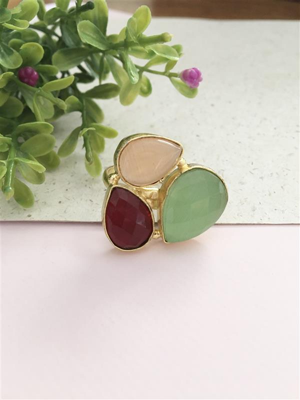 Golden Three Stone Adjustable Ring