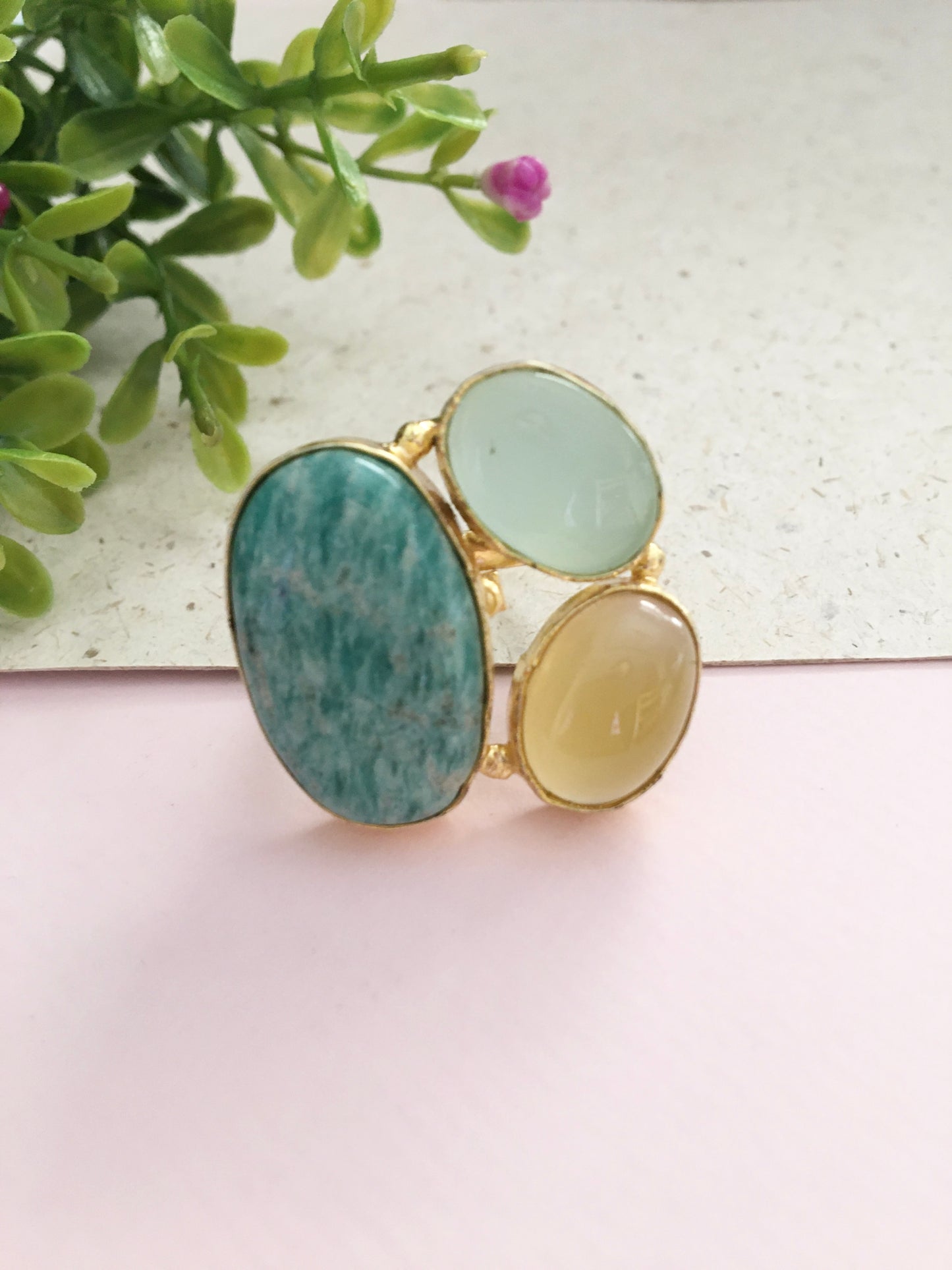 Golden Three Stone Adjustable Ring