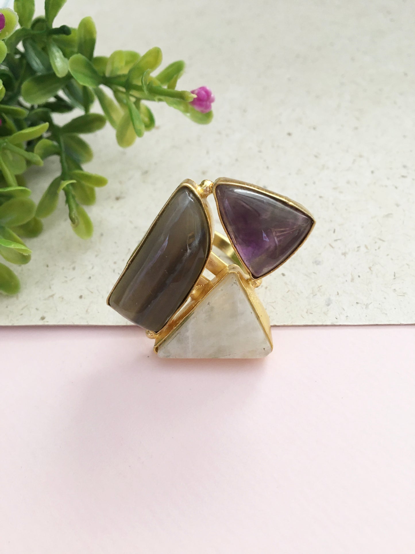 Golden Three Stone Adjustable Ring