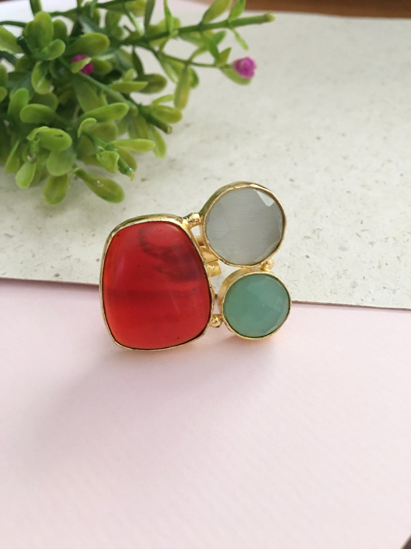 Golden Three Stone Adjustable Ring