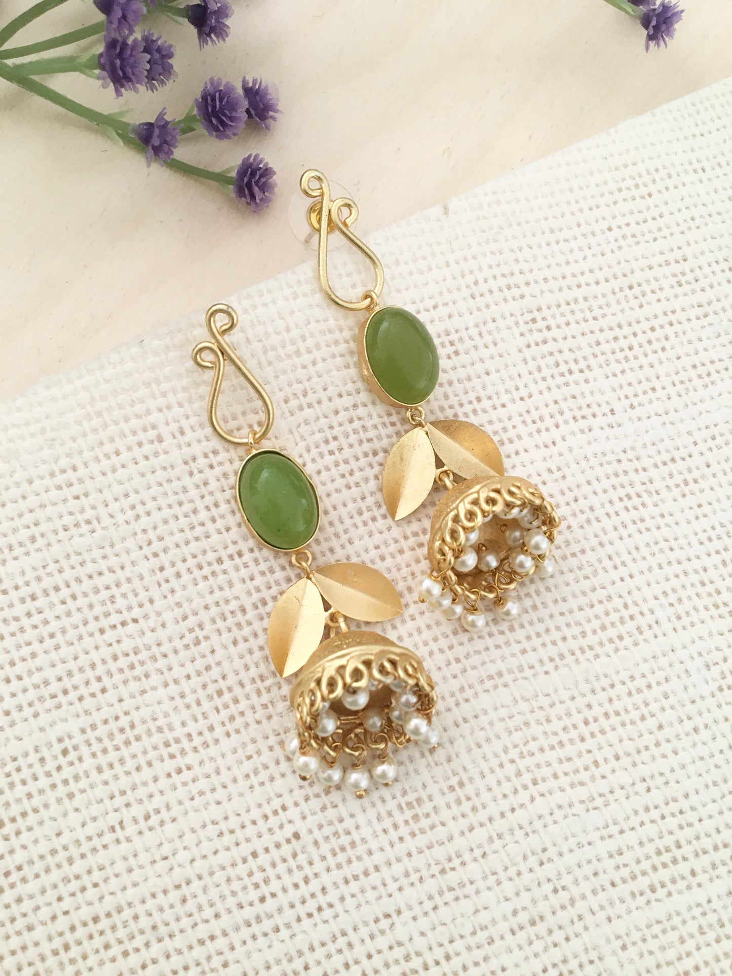Green Stone Jhumka Earrings