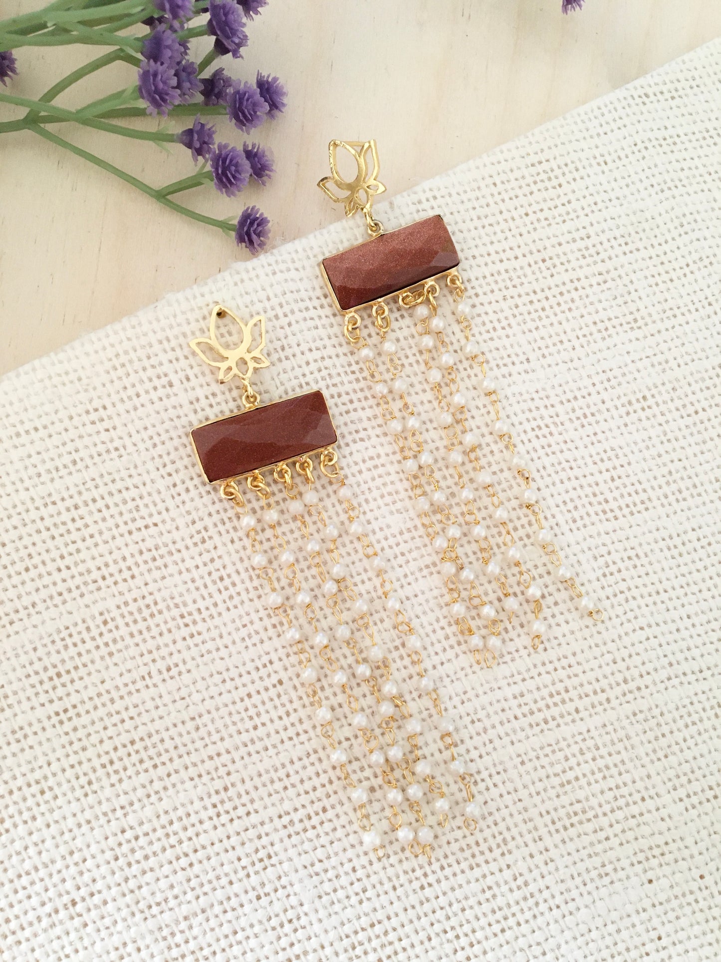 Brown Stone Tassel Earrings