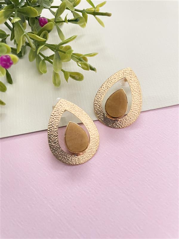 Golden Leafy Rough Stone Stud Earring