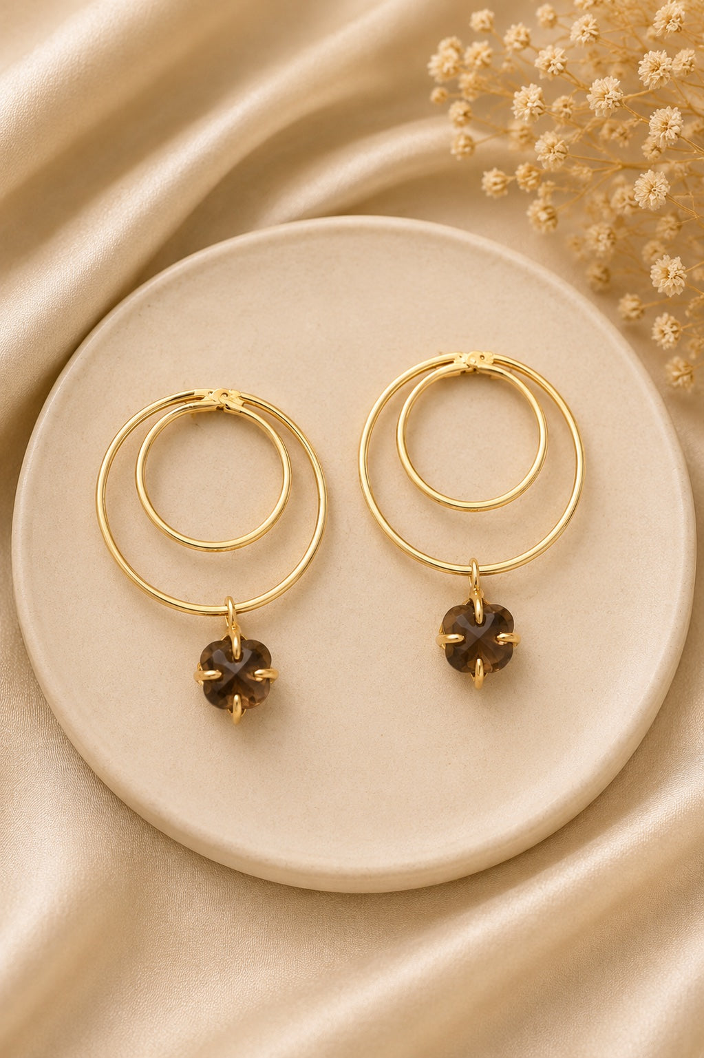 Smoky Quartz Double Hoop Earrings