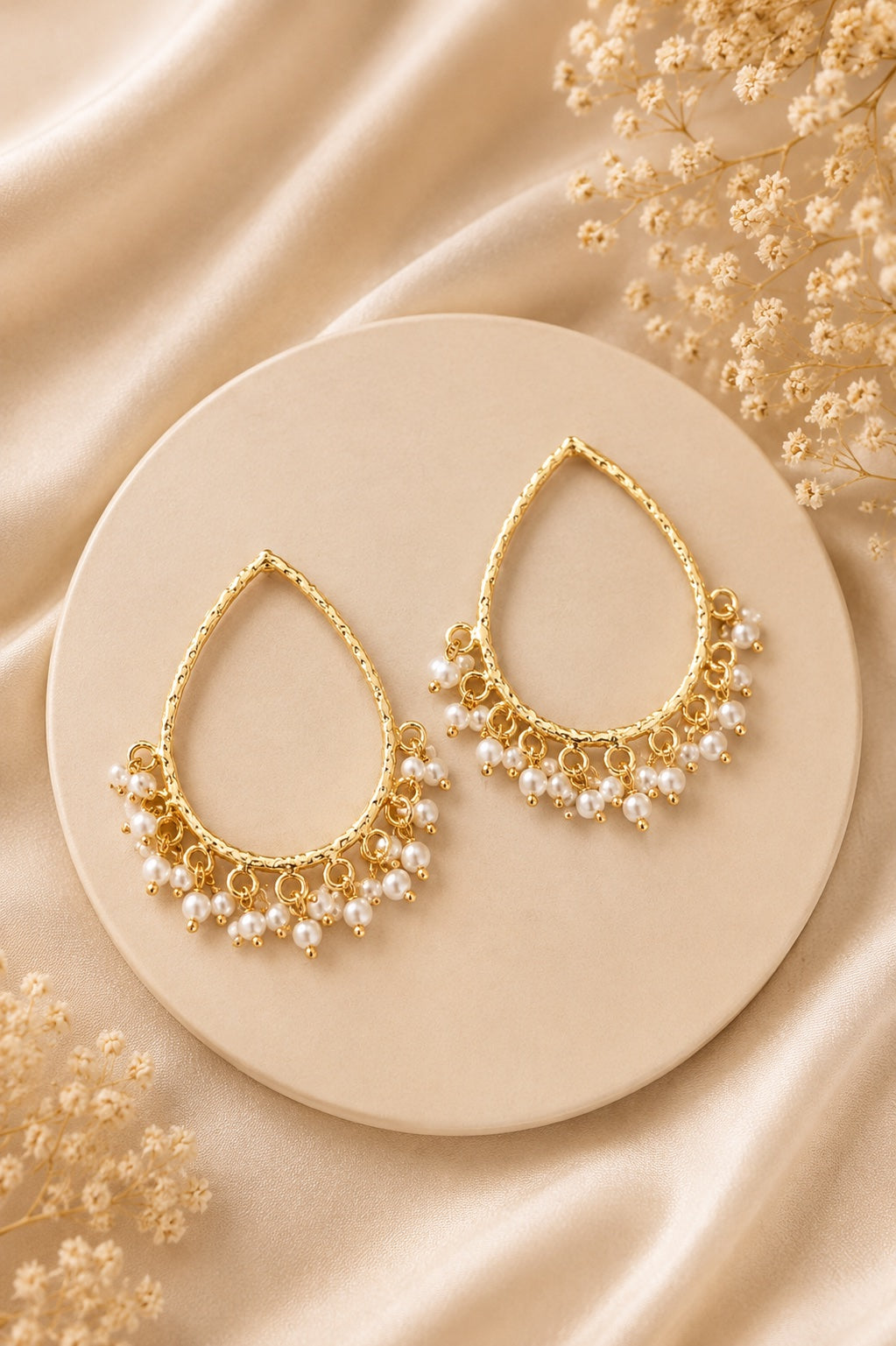 Pearl Hoop Teardrop Earrings