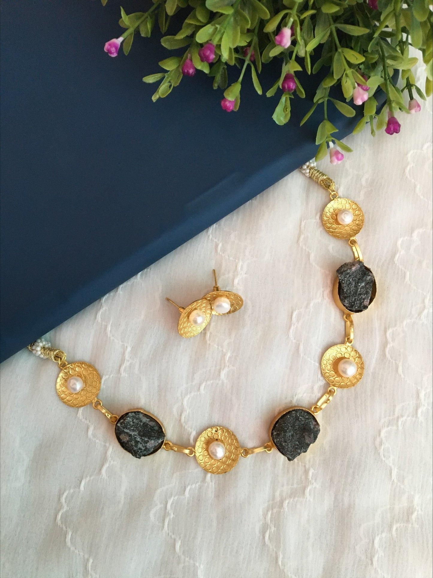 Meteorite Raw Stone Necklace Set