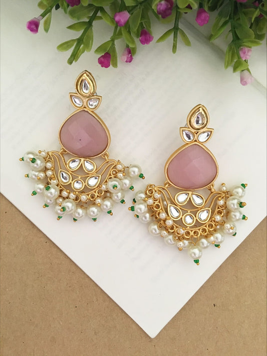 Priyassi Leaf Kundan Pearl Dangle Earrings