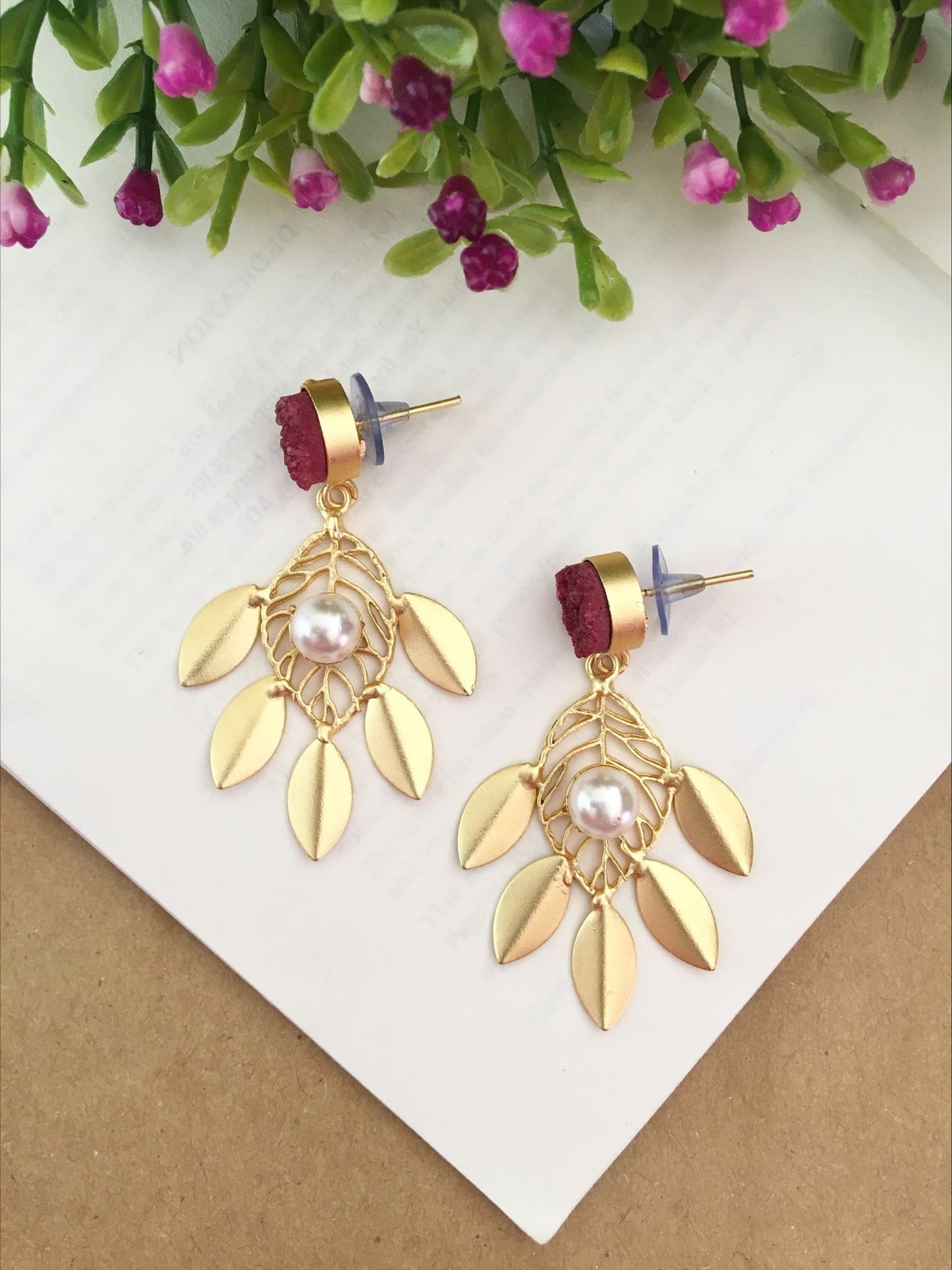 Glossy Half Flower Pearl Earrings