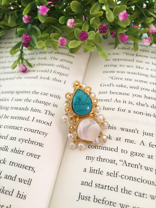 Textured Cluster Pearl Druzy Dual Stone Ring
