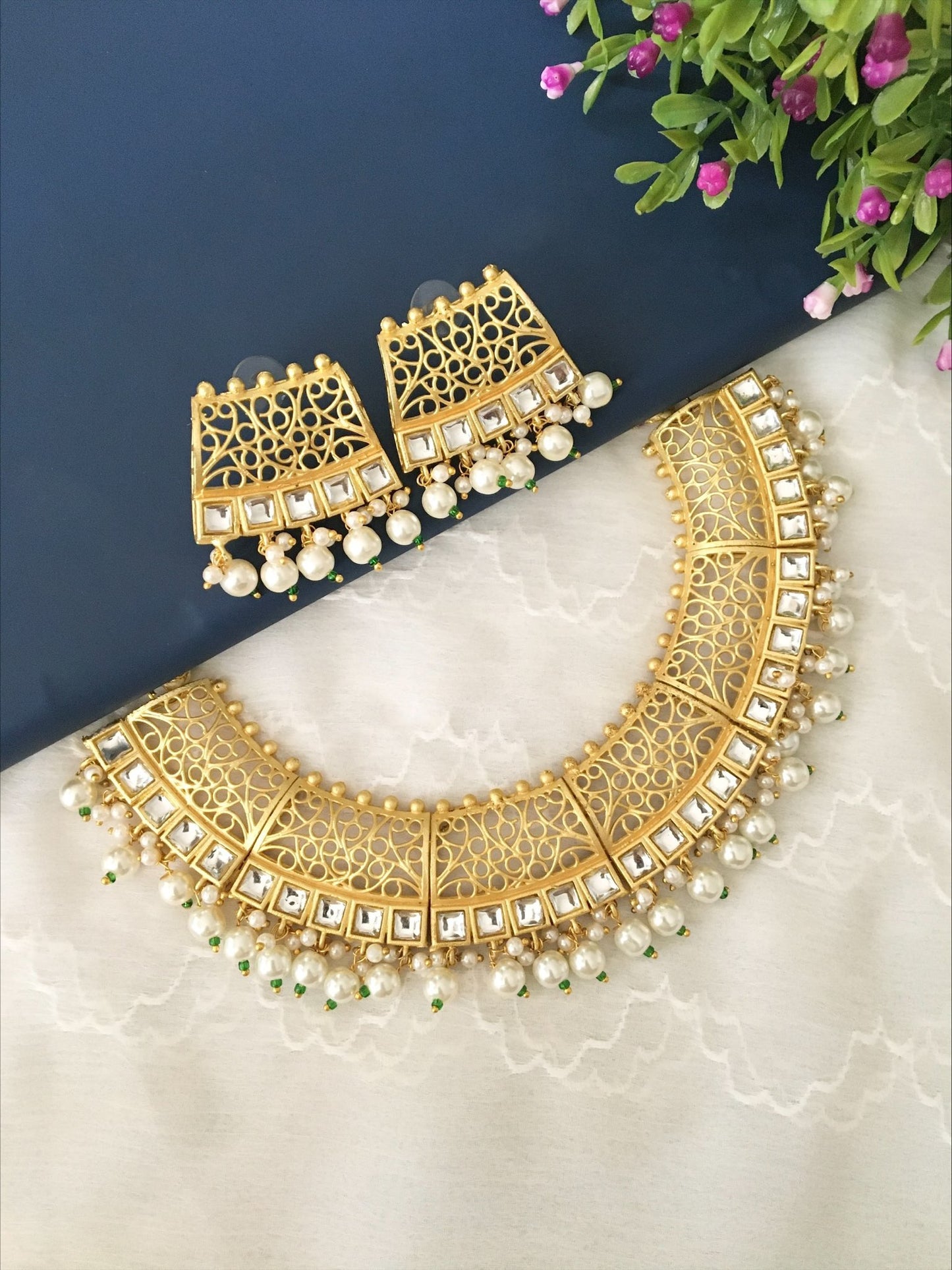 Mithva  Kundan Pearl Necklace set