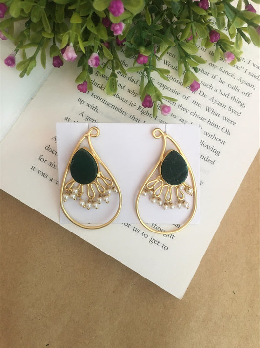 Tear drop Shaped Stone-Studded Drop Earrings