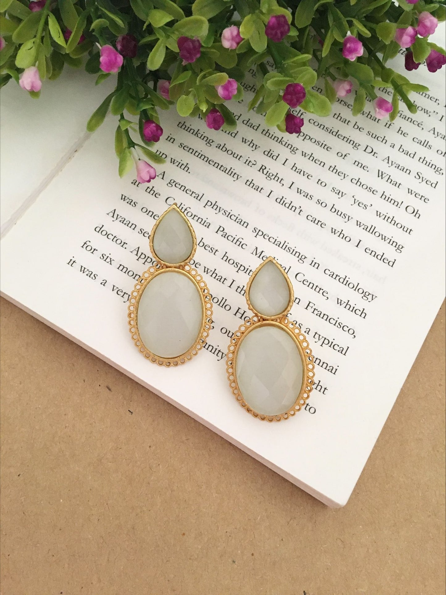 Ednora Drop and Oval Stone  Earrings