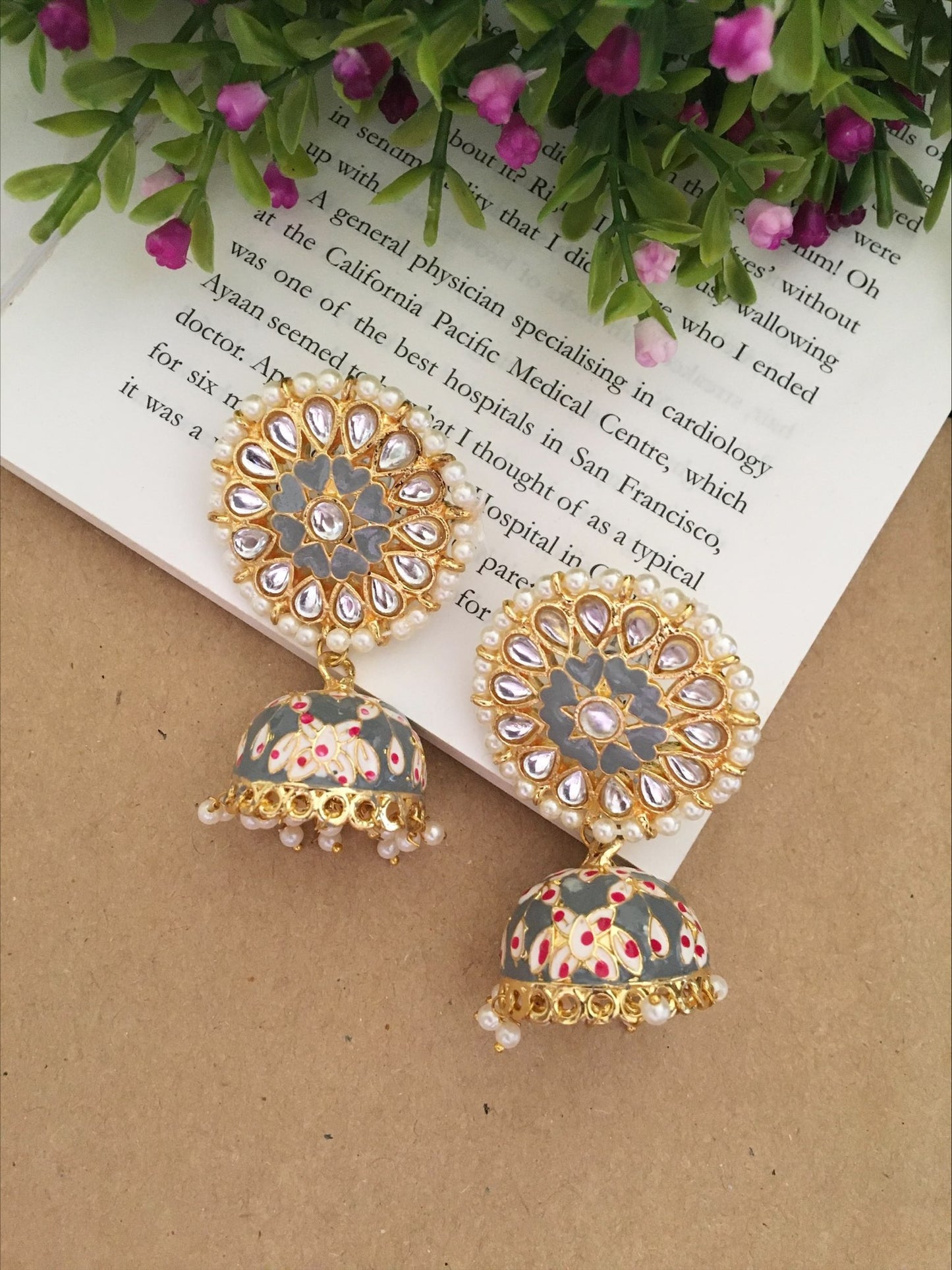 Kaitha Kundan Pearl Jhumka Drop Earrings