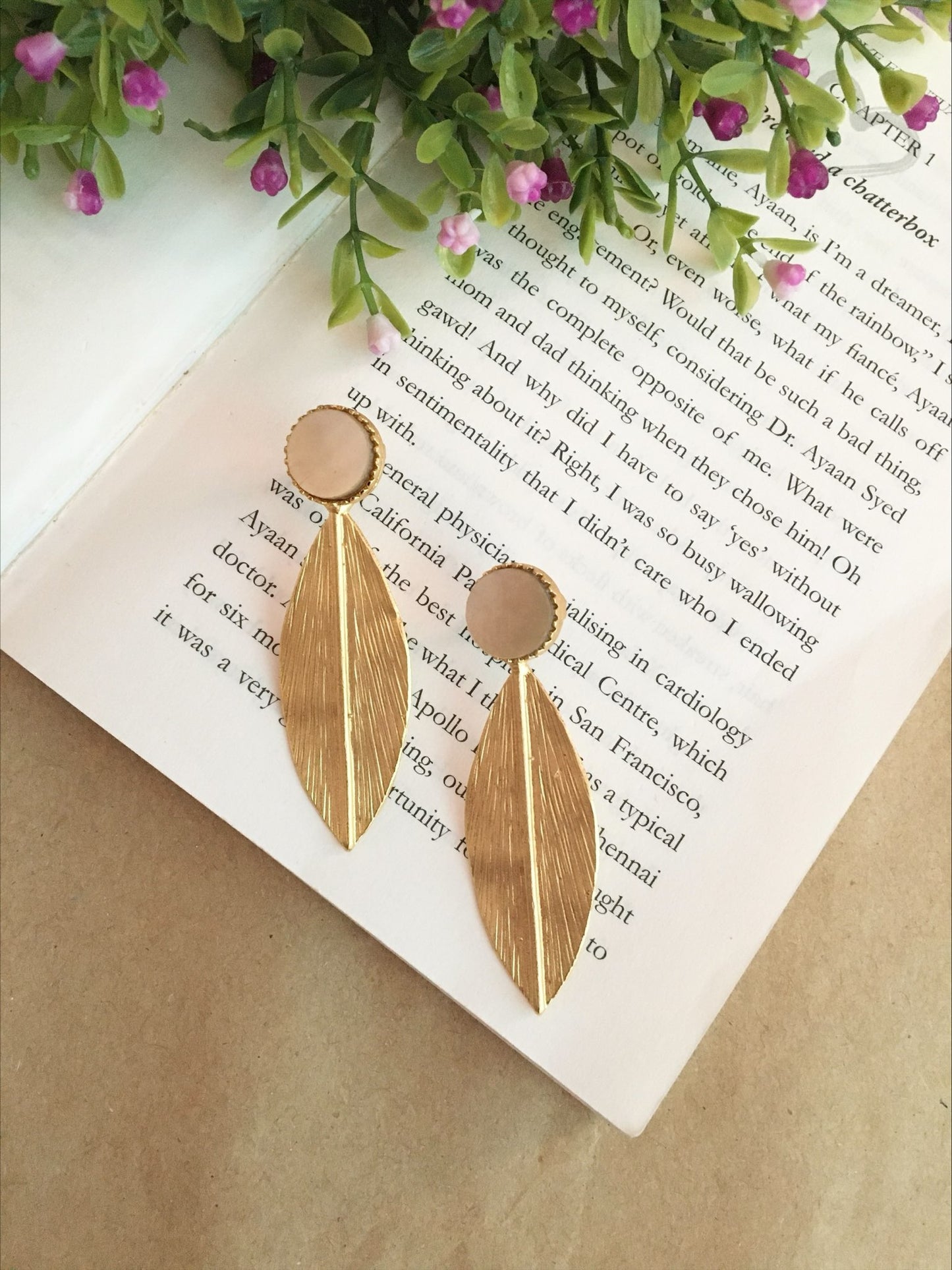 Evana Feather Stone Drop Earrings