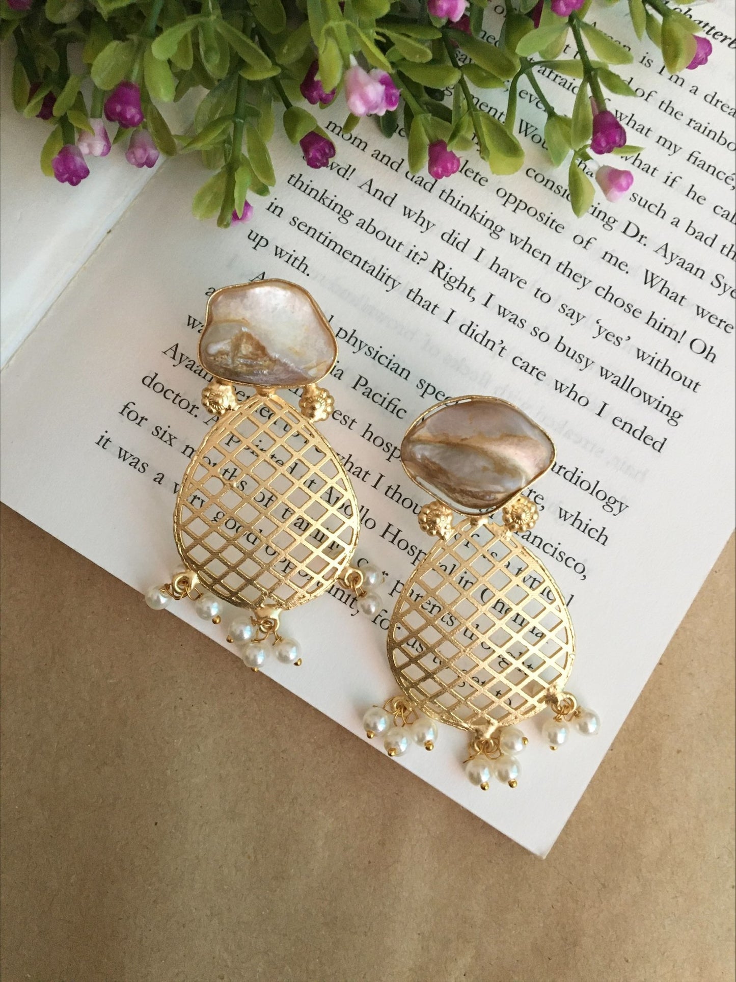 Round Pearl Statement Cage Dangle Earrings