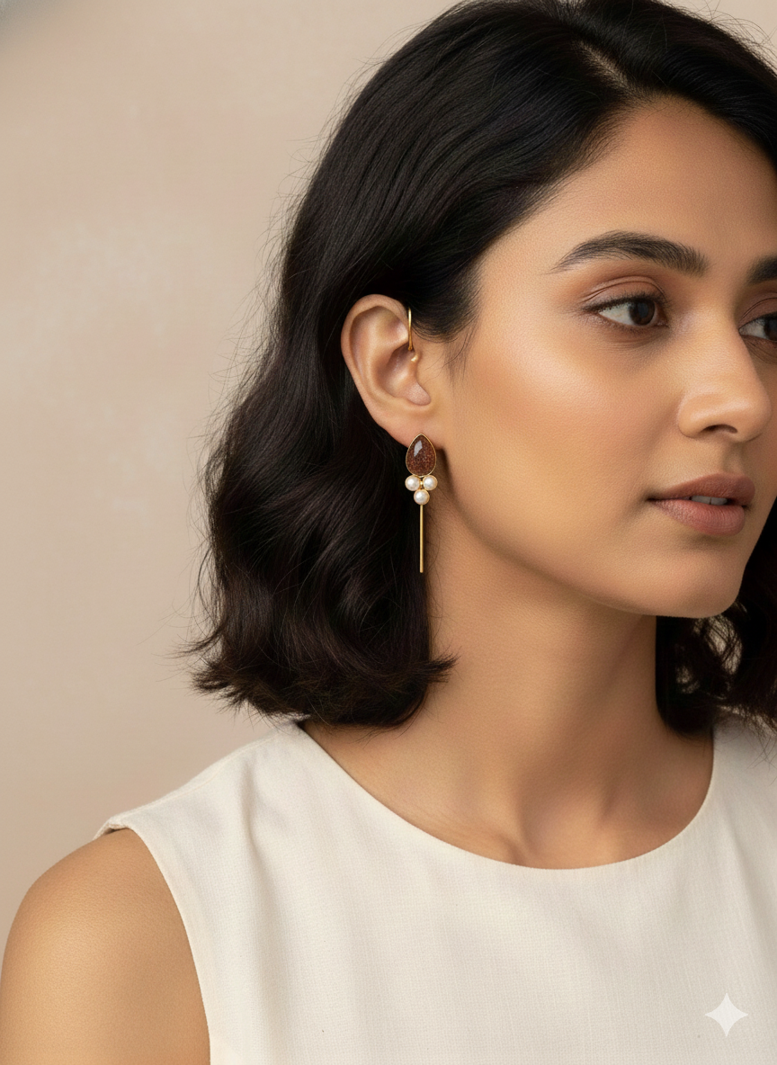 Stone and Pearl Stick Earrings