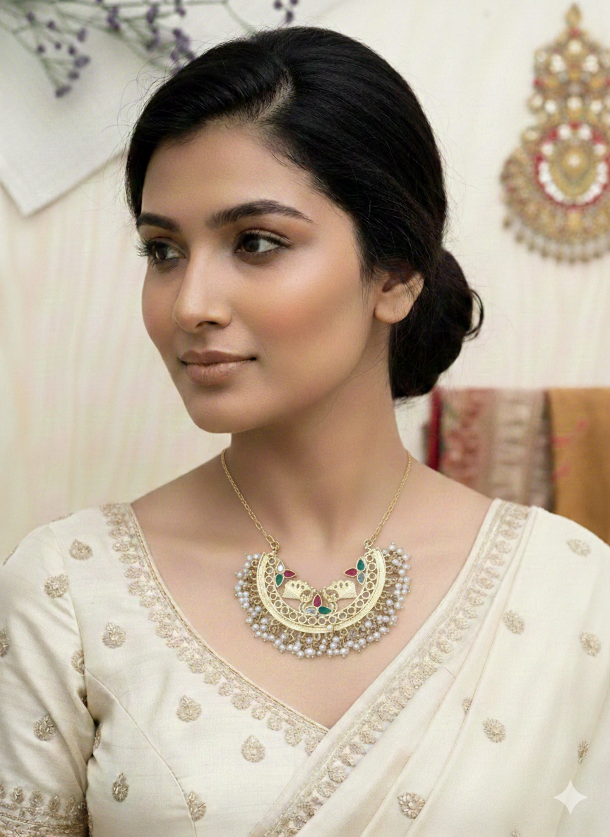 Half Moon Pearl Fringe Necklace