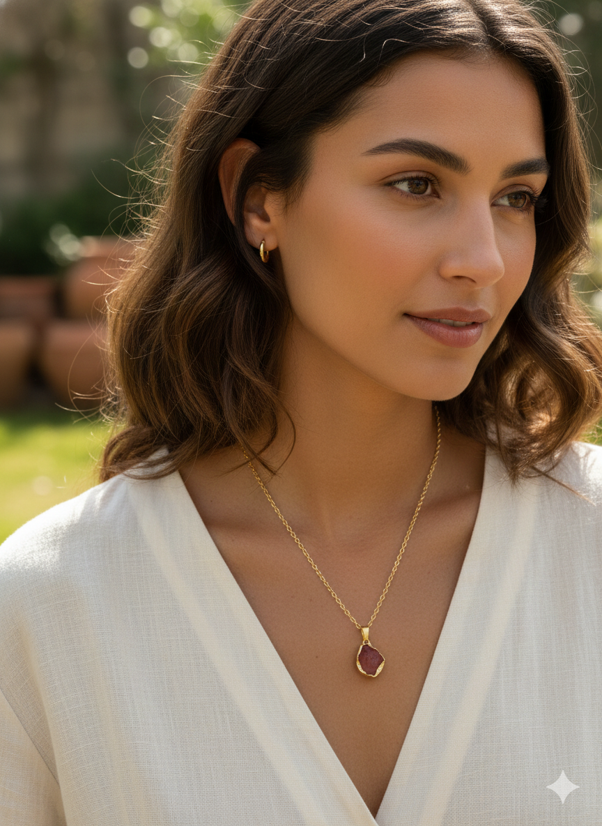 Raw-Cut Golden Stone Pendant Necklace