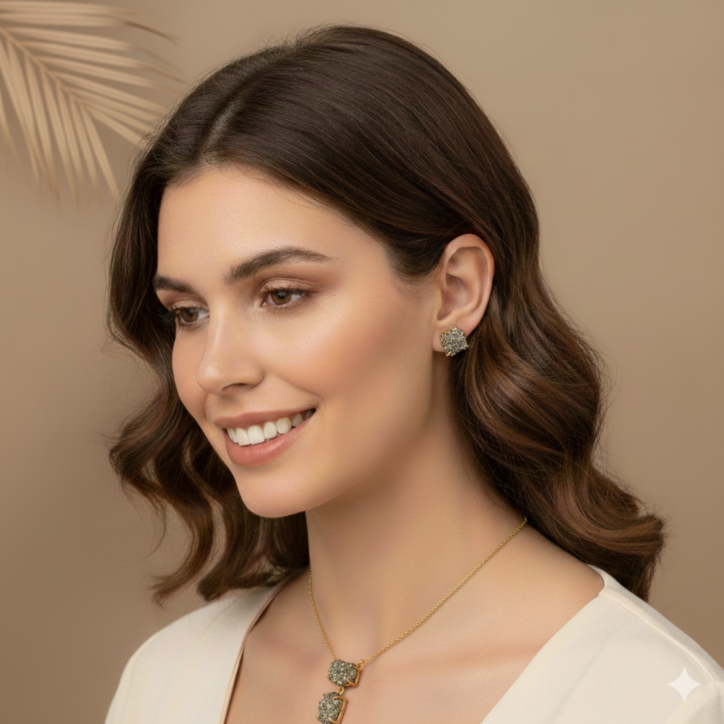 Raw Stone Pendant & Earring Set