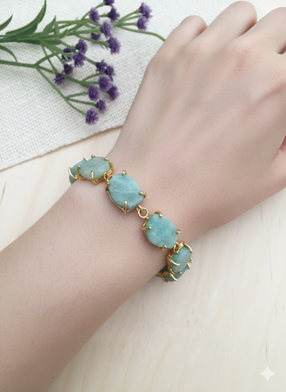 Raw Aqua Stone Bracelet with Gold Finish