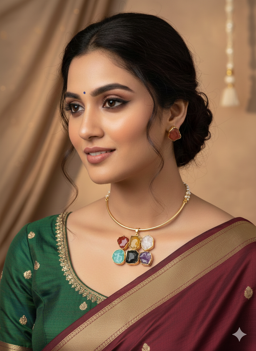 Half-round stone pendant set