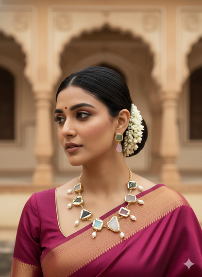 Multistone Pearl Drop Statement Necklace Set