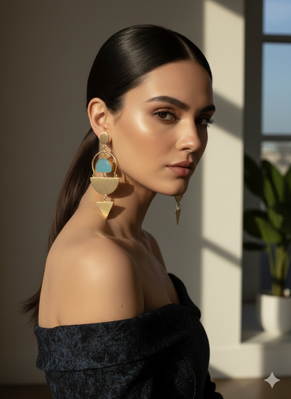 Aqua Geo Statement Drop Earrings