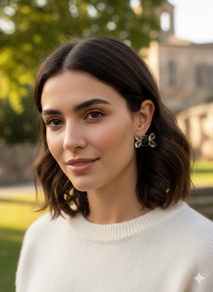 Faceted Black Gem Flower Earrings | BlissByTakshvi