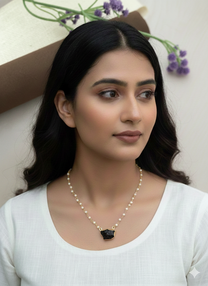 Black Raw Stone  Chain Necklace