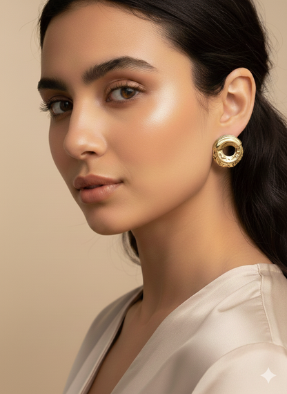 Hammered Gold Round Earrings