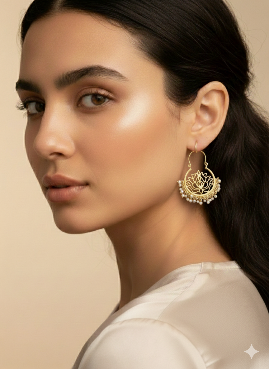 Lotus Pearl Drop Earrings