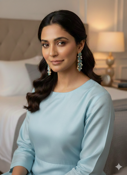 Aqua Petal Pearl Cascade Earrings