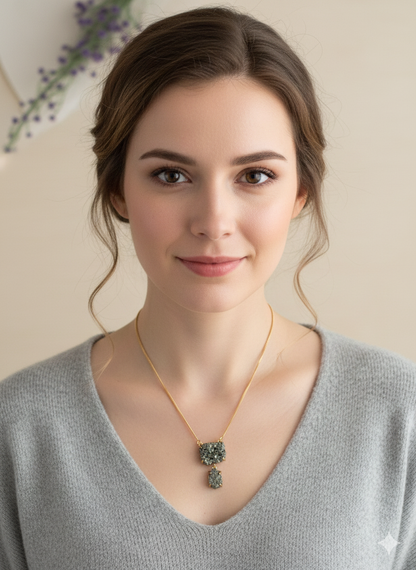 Raw Pyrite Double-Stone neck lace