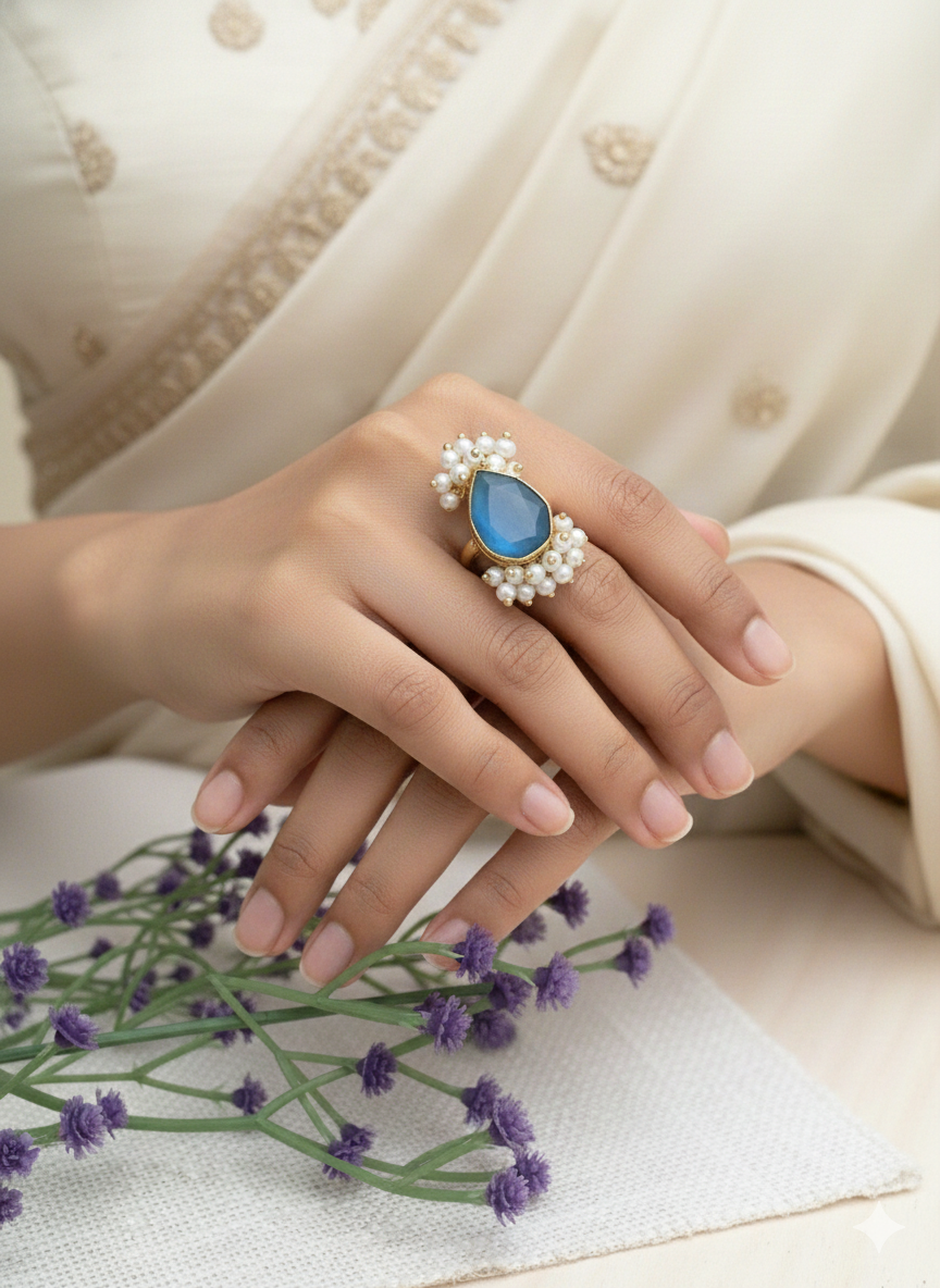 Blue Teardrop Stone cluster ring