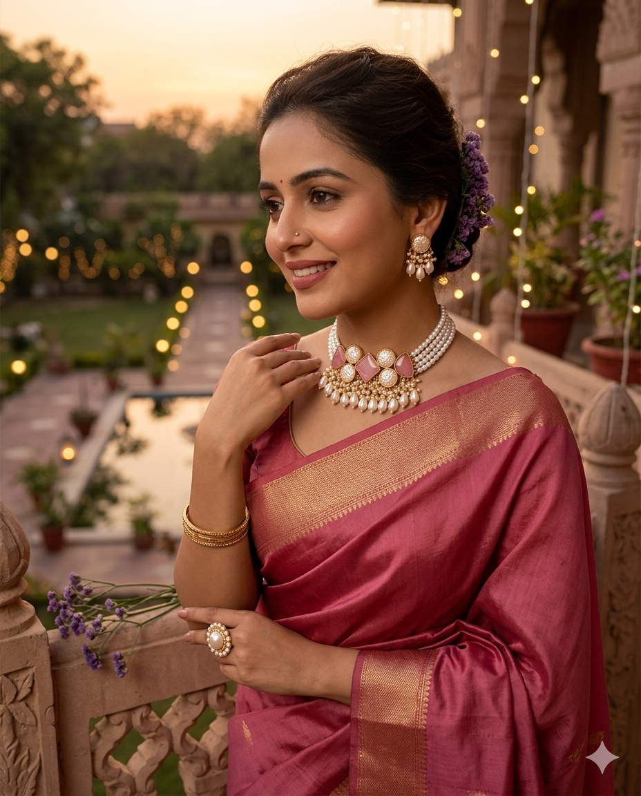 Blush Pink Pearl Statement Jewelry Set | BlissByTakshvi